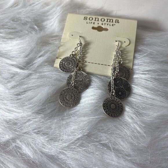 Earrings Chains with Dangling Coins in Silver Color NWT - Picture 1 of 3